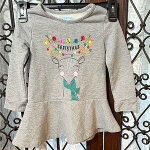 Gray Kids Casual Dress with Reindeer Design